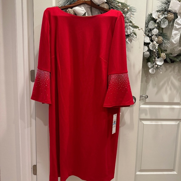 Calvin Klein Woman’s 20 W Red Dress with Embellished Bell Sleeves - Picture 1 of 6